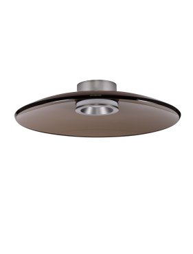 Nova Luce Esti - plafondlamp - Ø 50 x 10,6 cm - 33W dimbare LED incl. - geborsteld nikkel en donkerbruin glas