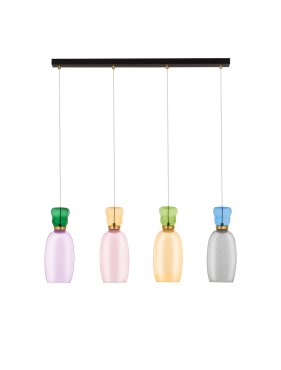 Nova Luce Pluma - hanglamp - 96 x 150 x 15 cm - 36W LED incl. - goud, glanzend jaspis, paars, geel, roze, lichtgroen, lichtblauw en cyaan glas