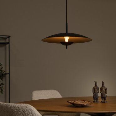 Lucide Vulcan - hanglamp - Ø 47 x 143,4 cm - 9W dimbare LED incl. - zwart en messing