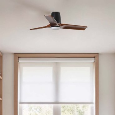 Faro Heywood Tub S - plafondventilator met licht - Ø 90 - mat zwart en walnoot