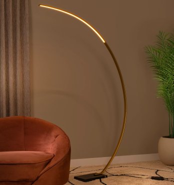 Lucide Curve - staanlamp - 140,4 x 22 x 192 cm - 15W LED met dimfunctie incl. - zwart en messing