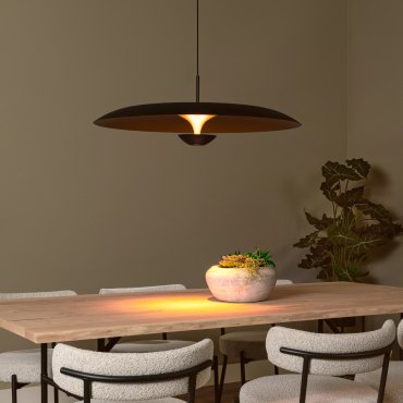 Lucide Kenneth - hanglamp - Ø 80 x 170 cm - 22W dimbare LED incl. - zwart en mat goud
