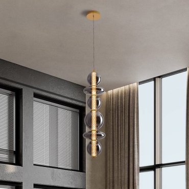 Nova Luce Navi - hanglamp - 17 x 22 x 200 cm - 27W LED incl. - messing goud en rookgrijs
