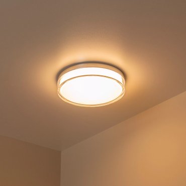 Lucide Plano - buiten plafondlamp - Ø 28 x 5,9 cm - 16W dimbare LED incl. - IP44 - opaal en chroom
