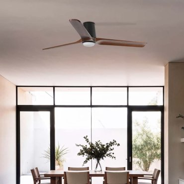 Faro Heywood Tub L - plafondventilator met licht - Ø 132 - mat zwart en walnoot