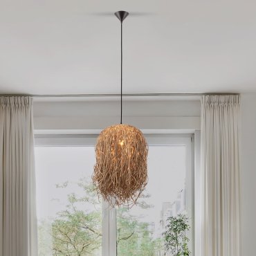 Nova Luce Hay - hanglamp - Ø 32 x 200 cm - natuurlijk zeegras en zwart