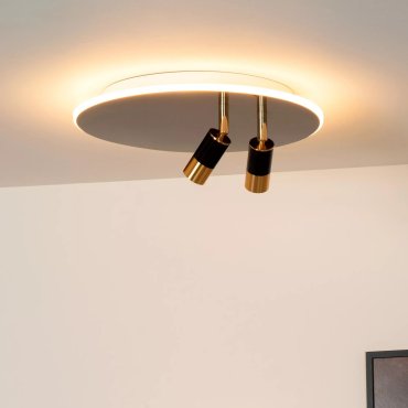 Lucide Jubel - plafondlamp - Ø 40 x 16,5 cm - 25W + 2x 5W dimbare LED incl. - zwart chroom &amp; messing