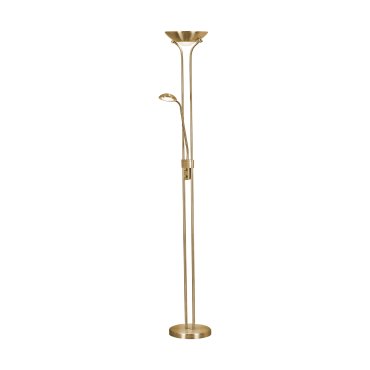 Searchlight Mother &amp; Child - staanlamp met leeslamp - Ø25,4 x 180 cm - 15,5W + 5W dimbare LED incl. - satijn messing