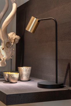 Artdelight Megano - tafellamp - Ø 17 x 45 cm - zwart met goud