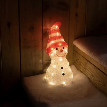 Konstsmide kerstverlichting - sneeuwman met hoed - 14,5 x 16,5 x 32 cm - IP44 - rood en wit