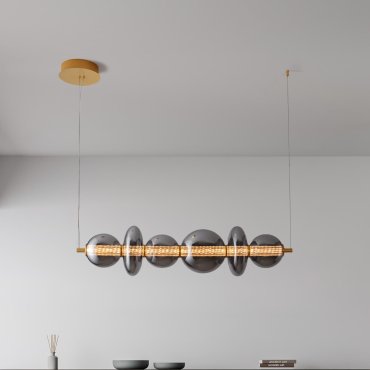 Nova Luce Navi - hanglamp - 111,3 x 200 x 22 cm - 29W LED incl. - messing goud en rookgrijs