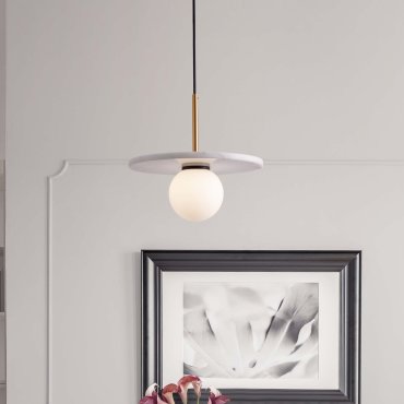 Nova Luce Idor - hanglamp - Ø 30 x 185 cm - wit marmer en opaalglas