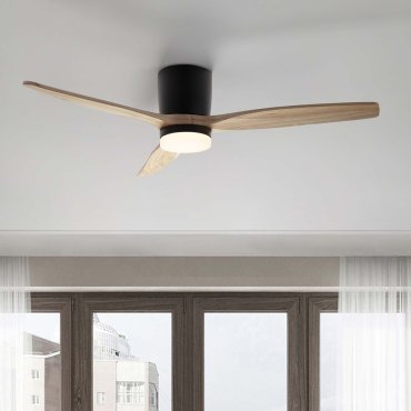 Nova Luce Aloa - plafondventilator met licht en afstandsbediening - Ø 132 x 27,5 cm - 18W LED incl. - zandzwart en natuurlijk hout