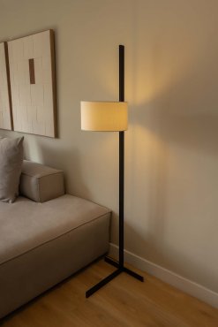 Faro Stand Up - vloerlamp - 40 x 175 x 40 cm - mat zwart en linnen
