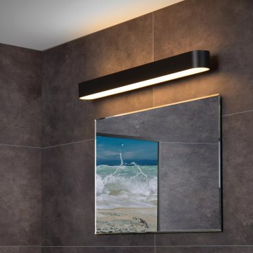 Lucide Madelon - spiegellamp - 60 x 5 x 10 cm - 9W LED incl. - IP44 - zwart en opaal