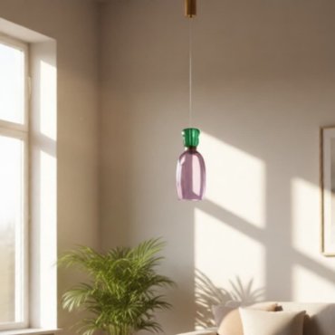Nova Luce Pluma - hanglamp - Ø 15 x 179 cm - 9W LED incl. - goud, glanzend jaspis en paars glas