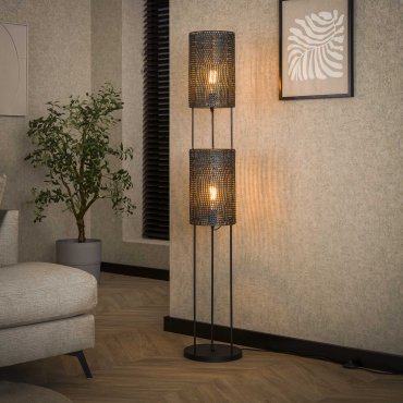 Vico Armor - Vloerlamp 2L - 28 x 28 x 150 cm - Zwart bruin