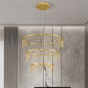 Nova Luce Stellar - hanglamp - Ø 80 x 200 cm - 72W dimbare LED incl. - goud