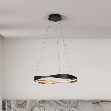 Nova Luce Dobi - hanglamp - Ø 60 x 120 cm - 32W dimbare LED incl. - zandzwart en goud