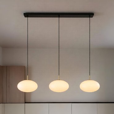 Lucide Elysee - hanglamp - 130 x 30 x 150 cm - zwart, opaal en messing