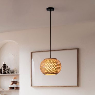 Nova Luce Asma - hanglamp - Ø 30 x 150 cm - rotan en zandzwart