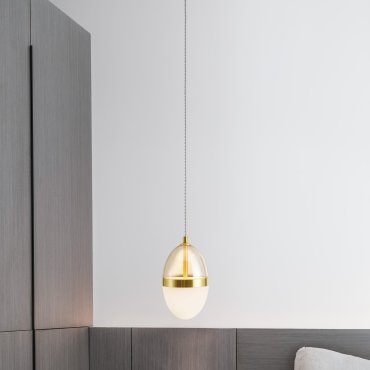 Nova Luce Egna - hanglamp - Ø 12 x 120 cm - 13W LED incl. - opaal, cognacglas en goud