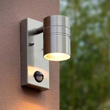 Lucide Arne 1 - buiten wandverlichting met bewegingssensor - 6,3 x 12 x 16,3 cm - 5W LED incl. - IP44 - satijn chroom