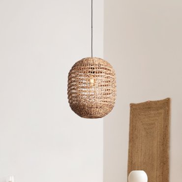 Nova Luce Bola - hanglamp - Ø 42 x 200 cm - natuurlijk en zwart