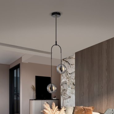 Nova Luce Las - hanglamp - Ø 31 x 210 cm - 20W LED incl. - zandzwart, goud en rokerig grijs