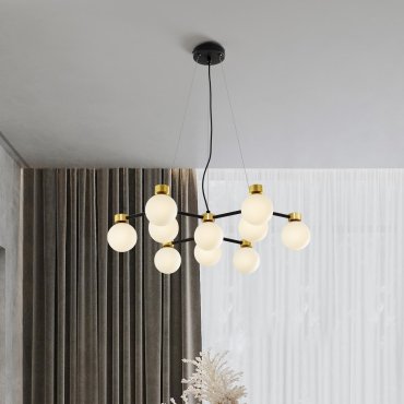 Nova Luce Ovalino - hanglamp - Ø 66 x 148 cm - satijn goud, mat zwart en wit opaal