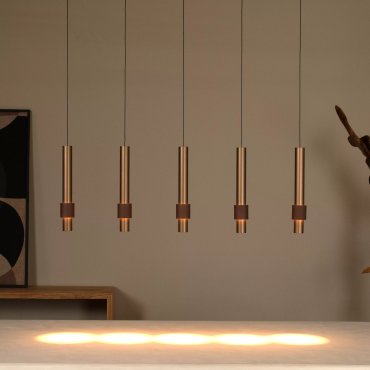 Lucide Margary - hanglamp - 103 x 8 x 169 cm - 5 x 4,2W dimbare LED incl. - koffie