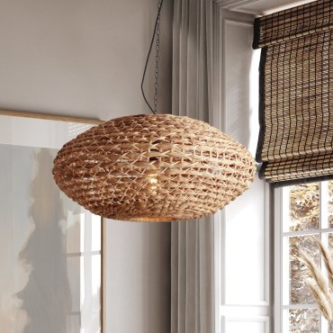 Nova Luce Bola - hanglamp - Ø 60 x 200 cm - natuurlijk en zwart