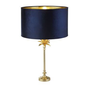 Searchlight Palm - tafellamp - Ø 40 x 65 cm - satijn messing en blauw