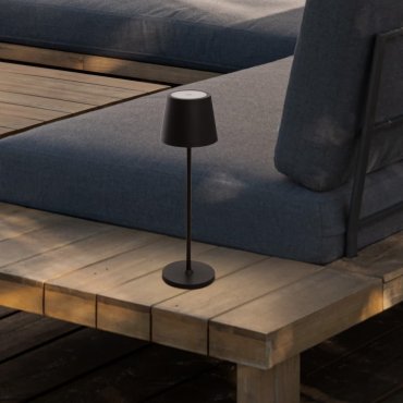 Nova Luce Seina - oplaadbare tafellamp - Ø 11,4 x 39,5 cm - 2W dimbare LED incl. - IP54 - zandzwart