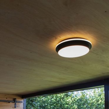 Lutec Goleta - buiten plafond verlichting - Ø 30 x 6,3 cm - 24,3W dimbare LED incl. - 3000K tot 5000K - IP54 - mat zwart
