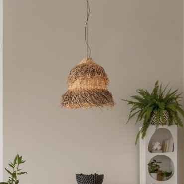Nova Luce Hay - hanglamp - Ø 80 x 200 cm - natuurlijk zeegras en zwart
