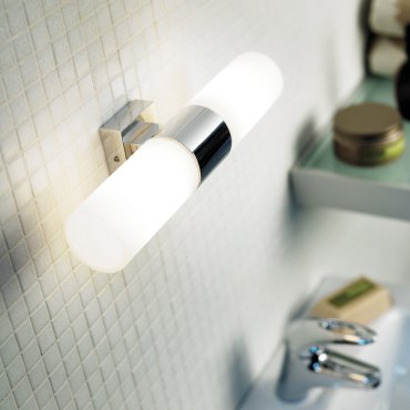 Nordlux Tangens - wandverlichting - 31 x 6 cm - IP44 - chroom en opaal wit