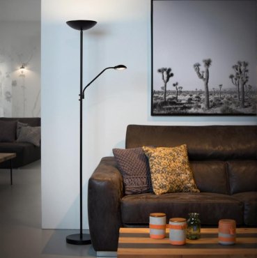 Lucide Zenith - staanlamp met leeslamp - 180 cm - 20W + 4W dimbare LED incl. - zwart