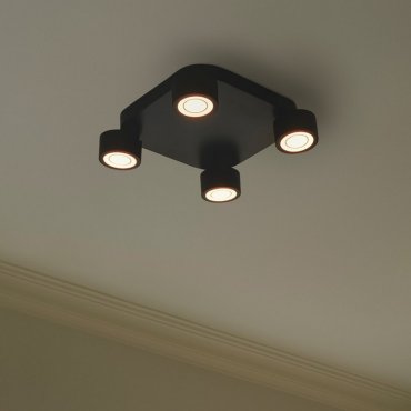 Nordlux Clyde 4-Spot - plafondlamp - 28 x 28 x 7,5 cm - 3 stappen dimmer - 4 x 5W LED incl. - zwart