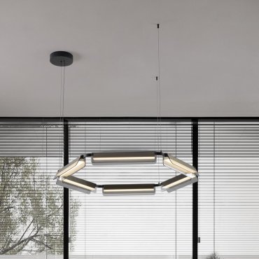 Nova Luce Apnea - hanglamp - Ø 103 x 150 cm - 61W dimbare LED incl. - zandzwart, goud en grijs