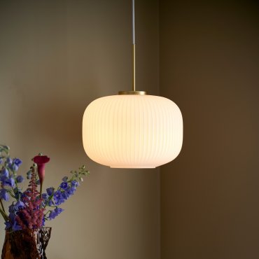 Nordlux Milford 30 - hanglamp - Ø 30 x 238 cm - opaal wit en messing