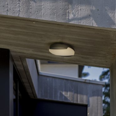 Lutec Sweep - buiten plafondverlichting - Ø 26 x 5,5 cm - 23,5W LED incl. - IP54 - donkergrijs