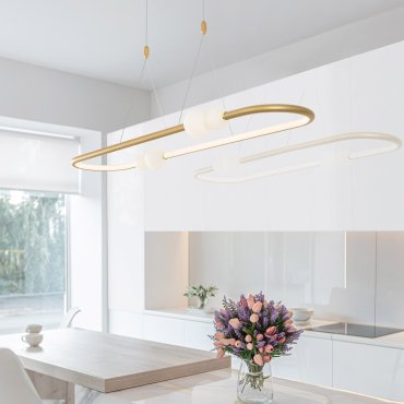 Nova Luce Celia - hanglamp met afstandsbediening- 100 x 64 x 120 cm - 44,2W dimbare LED incl. - satijn goud en opaal