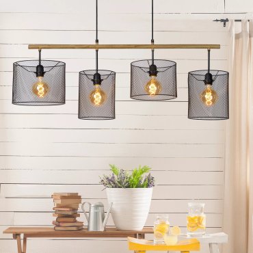 Lucide Baskett - hanglamp - 107 x 23 x 175 cm - zwart en licht hout
