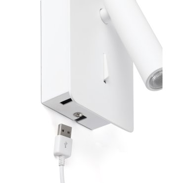 Faro Suau - wandverlichting met schakelaar en USB-poort - 9,5 x 14 x 17 cm - 3W LED incl. - mat wit