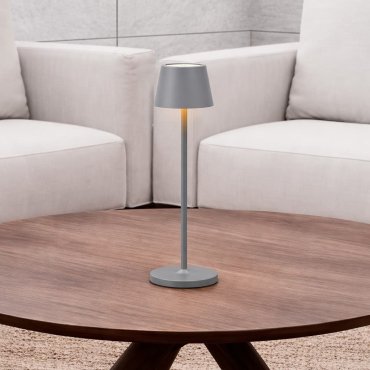 Nova Luce Seina - oplaadbare tafellamp - Ø 11,4 x 39,5 cm - 2W dimbare LED incl. - IP54 - basaltgrijs