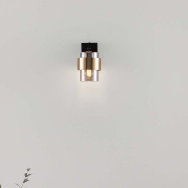 Nova Luce Sianna - wandlamp - Ø 10 x 17 cm - rokerig glas, zandzwart en messing goud