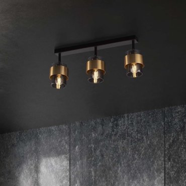 Nova Luce Sianna - plafondlamp - 70 x 20 x 17 cm - rokerig glas, zandzwart en messing goud