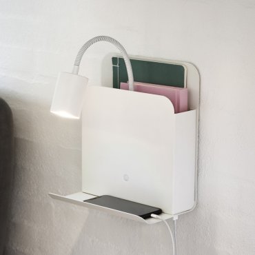 Nordlux Roomi - wandlamp met schakelaar en dubbele USB-poort - 16,5 x 24,8 x 28,2 cm - wit