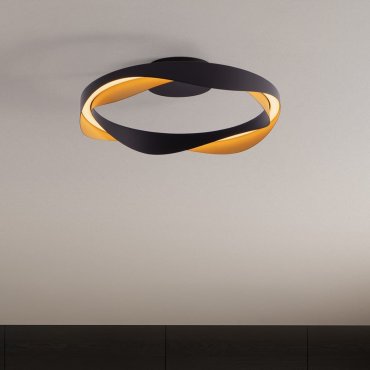 Nova Luce Radon - plafondlamp - Ø 45 x 13 cm - 40W dimbare LED incl. - mat zwart en goud